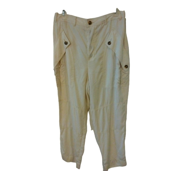 Express Super High Rise 100% Lyocell Button Front & Pockets Cargo Pants Sz. 10 - Picture 1 of 12